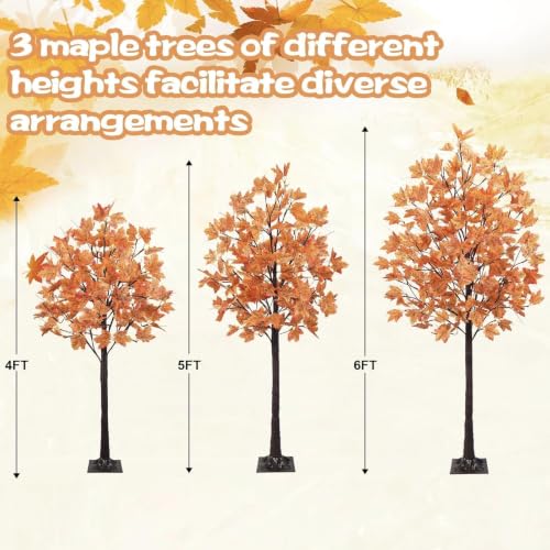 Orange Fall Maple Tree with Lights 4Ft, 5Ft, 6Ft - Remote & Timer