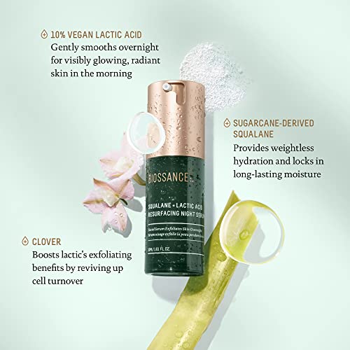 BIOSSANCE Squalane + Lactic Acid Night Serum - Vegan Exfoliating & Anti-Aging Treatment