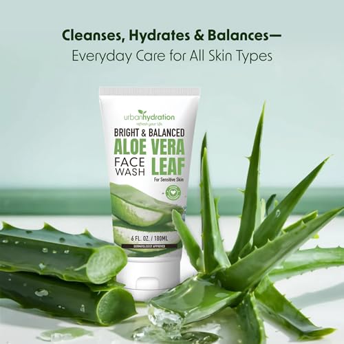 Urban Hydration Bright & Balanced Aloe Vera Leaf Face Wash | Gentle, Hydrates, Detoxes, Helps with Acne, Benefits For All Skin Types, Leaves Skin Moisturized and Smooth | 6 Fl Ounce
