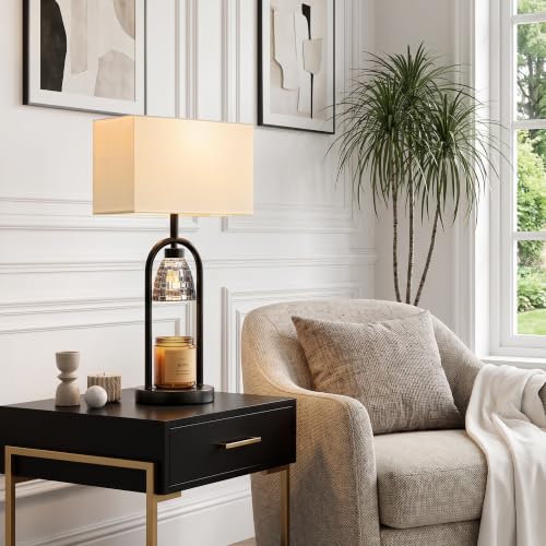 Black 22-Inch Modern Candle Warmer Table Lamp with Dimmable Light