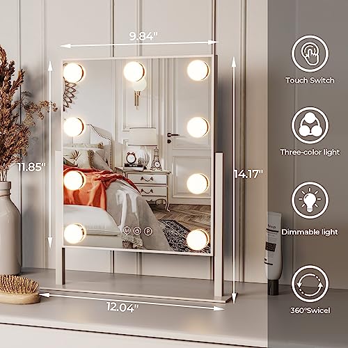 ZL ZELing White Vanity Mirror with Lights, Dimmable 3-Color Touch Screen, 360° Rotation
