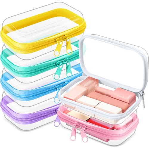 Sanwuta 6 Pcs Clear Hard Zipper Case Plastic Zipper Pouches Transparent Makeup Bag Pencil Case Pouches Toiletry Diaper Bag for Travel Toy Storage Organizer Bins(Colorful,5 x 3 x 2 Inch)