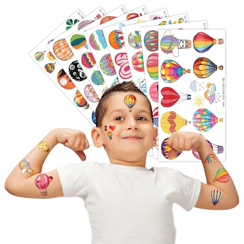 96PCS Hot Air Balloon Temporary Tattoos for Kids - Cute Birthday Party Supplies, Fun Stickers for Boys & Girls, Party Favors, School Prizes, Baby Shower Decorations