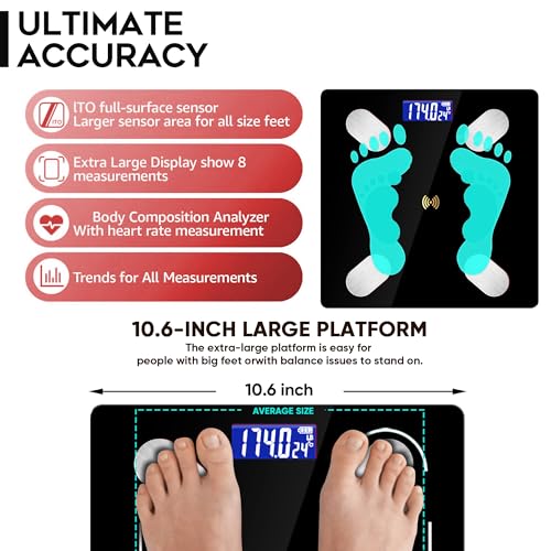 ABEAUROOSE Black Digital Body Fat Scale with Smartphone App & LED Display