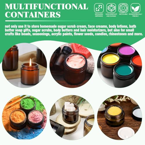 Yauhar 30g Amber Glass Jars Set with Inner Liners, Lids, Spoons & Labels for Cosmetics