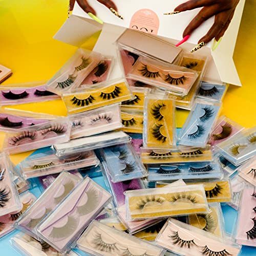 Wholesale Mixed Lashes Pack 3D Faux Mink Eyelashes 5 Style 100 Pairs Fluffy Volume Natural Charming Look Medium Length Eyelashes Cotton Band Handmade Reusable Soft False Eyelashes (5 styles-100 pairs)