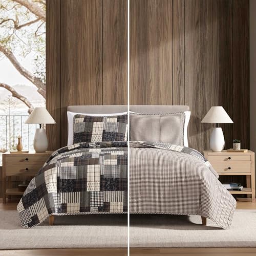 Queen Reversible Cotton Quilt Set with Shams - Antique Brown