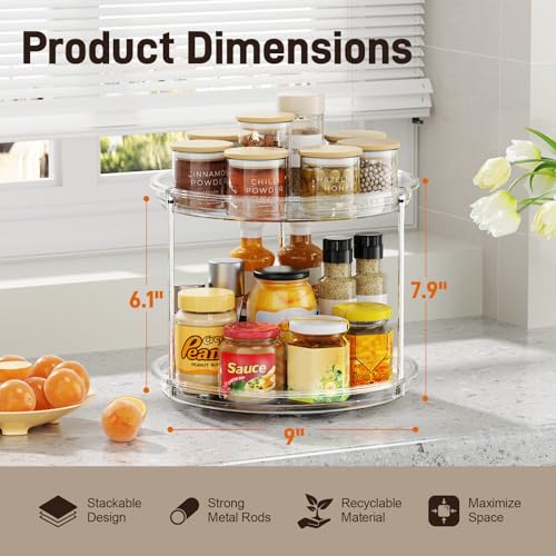 9-Inch 2 Pack Lazy Susan Organizer for Cabinets - Space Saving, Sturdy 2-Tier Turntable