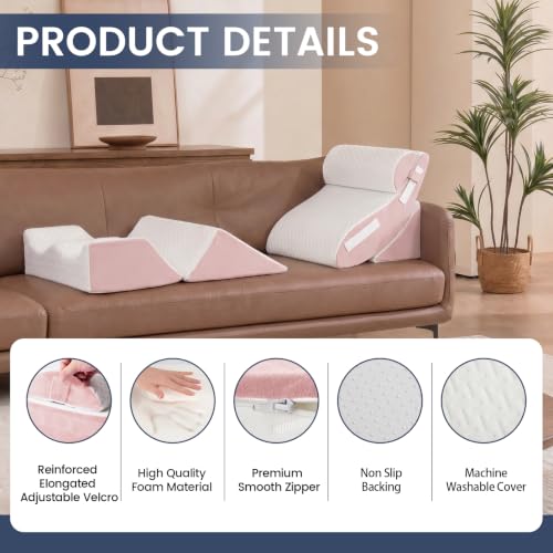 White Pink 5-Piece Orthopedic Wedge Pillow Set for Post Surgery Recovery