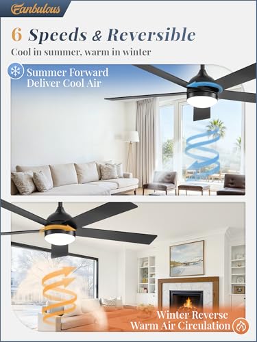 Fanbulous 48 Inch Black Ceiling Fan with Light & Remote, Reversible Blades, Dimmable LED