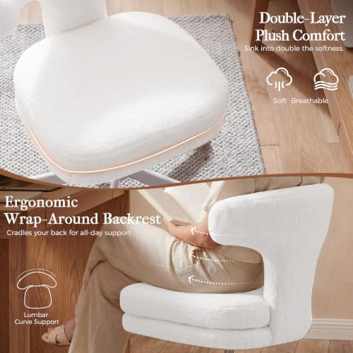 GTPLAYER Pure White Swivel Office Desk Chair with Back Support, Height Adjustable Vanity Stool