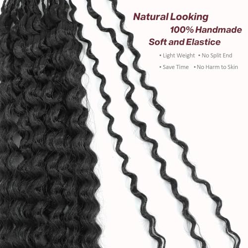 Deep Wave Crochet Hair 24 Inch 7 Packs Mermaid Box Braids for Black Women - Water Wave Synthetic Hair, Goddess Braid Style, Variations of 24 Inch (7 Packs) / 1B