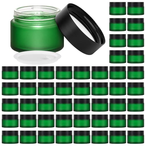 Green Frosted 2 oz Glass Cosmetic Jars with Airtight Lids - 48 Pack