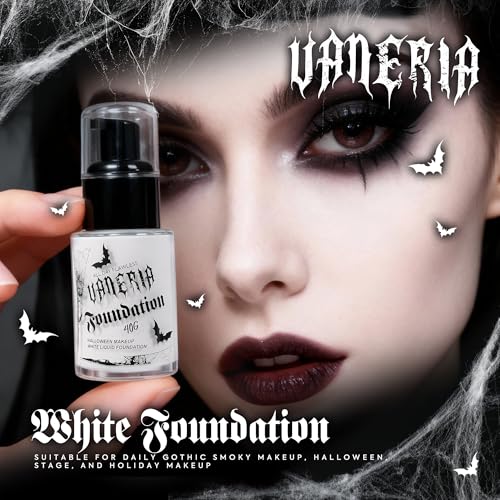 VANERIA White Foundation Liquid, Face Makeup Full Coverage Waterproof, Mixer Use or White Base for Goths, Vampires, Clowns. 30ML
