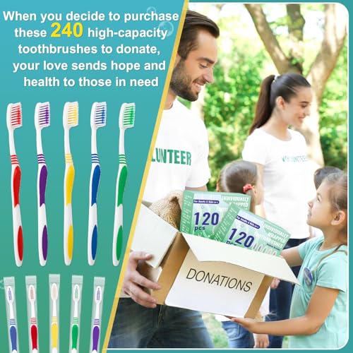 Pack of 240 Disposable Travel Toothbrushes Soft Bristle Individually Wrapped for Kids Adults & Elderly