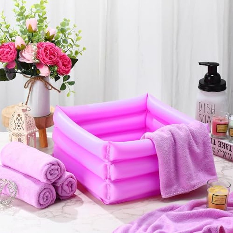 12 Pcs Foot Spa Kit for Girls Kids 12.5''x12.5''x8.3'' Foot Care Bath and 12''x28'' Hand Towels Washbasin Salon Towels Portable for Sleepover Spa Swim Birthday Party Supplies(Light Purple)