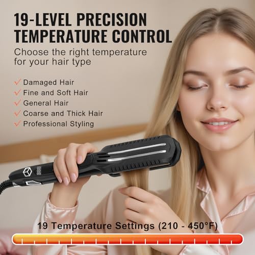 VEVOR Dual Infrared 1.5-Inch Titanium Hair Straightener with LCD, 19 Temp Levels 210°F-450°F, Dual Voltage 110V/240V