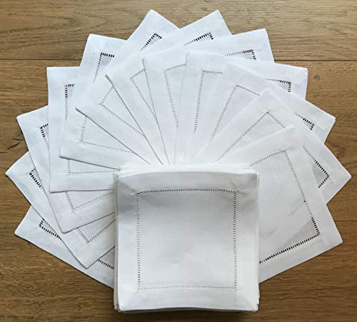 Minhcraft White Linen Cocktail Napkins 6x6 Inches Set of 50 Eco-Friendly Table Linens