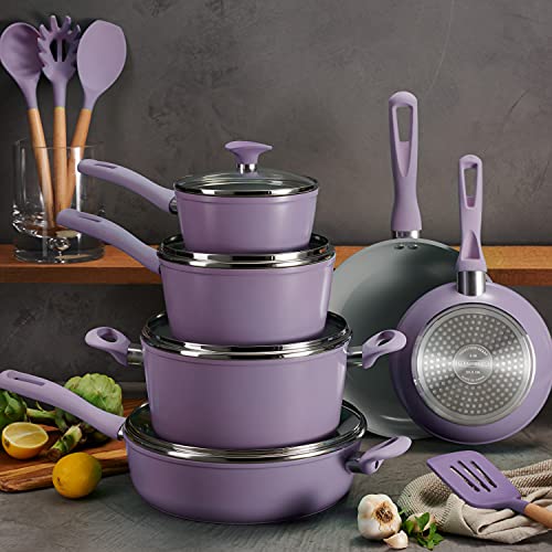 Tramontina Purple 14-Piece Ceramic Non-Stick Cookware Set with Lids