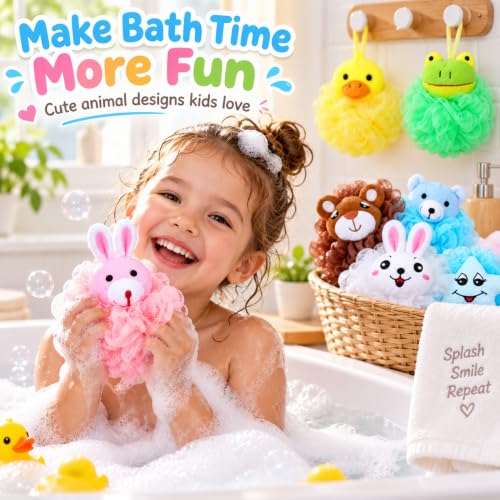 Kids Cartoon Animal Bath Loofahs Bulk 16 Pack Soft Shower Sponges for Children