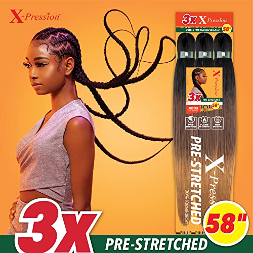 Pre-Stretched Synthetic Braiding Hair Extensions 3X 58in - 5 Pack, Off Black