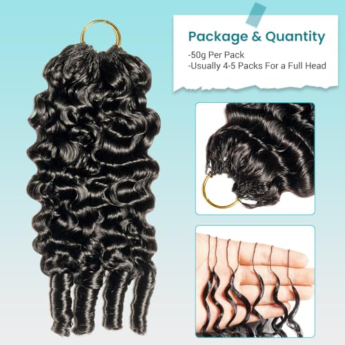 ashimary hair Burmese Curly Crochet Extensions 18in 50g Pre-Looped Knotless Natural Black