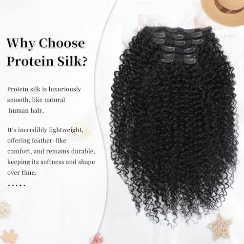 Pink Mango Clip-In Hair Extensions - 6PCS Curly Silk Protein Kinky Hair