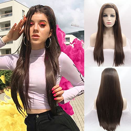 Long Silky Straight Brown Lace Front Wig 24 Inch for Women - Variation Brown