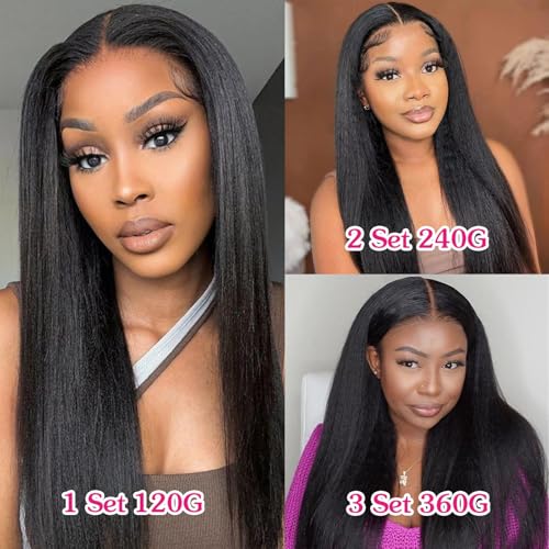CZAAKX 16 Inch 120g Yaki Straight Clip-in Hair Extensions Natural Black for Women