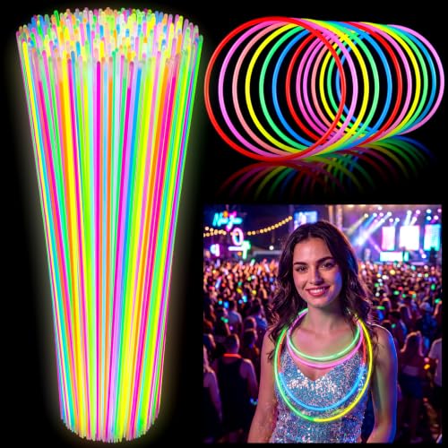 Halloween Glow Stick Necklaces Bulk 22 Inch, 5 Colors, 200 Pack
