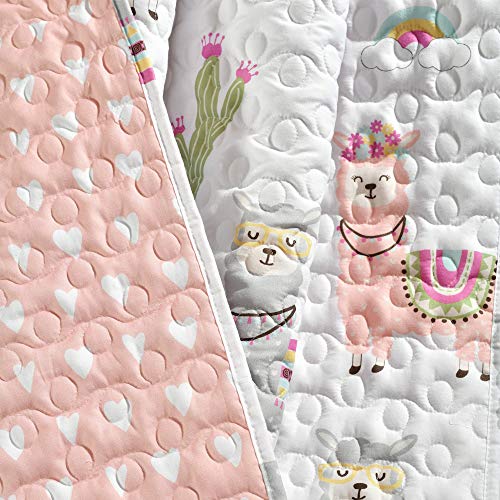 White & Blush Reversible Toddler Throw Blanket - Southwest Llama Cactus Design, 50x60 inches