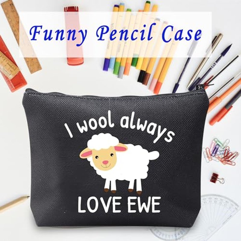 LEVLO Funny Lambs Farm Animals Lovers Gifts I Wool Always Love Ewe Makeup Bags Lamb Sheep Pun Xmas Valentine Travel Case (always love ewe-black)