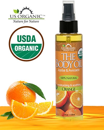 US Organic Body Oil - Fresh Orange with Jojoba & Avocado Oil, USDA Certified Organic, 5 Fl Oz - Orange