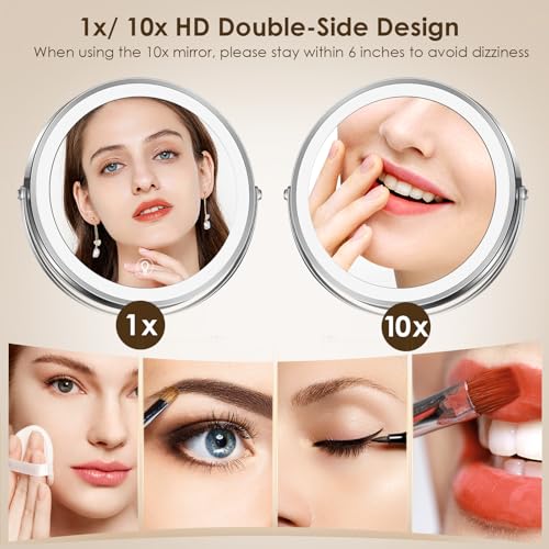 Wall Mounted Lighted Makeup Mirror 1x/10x Magnification Silver