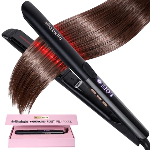 Ella Bella Titanium Flat Iron Hair Straightener with Infrared, Black, 1 Inch Plate