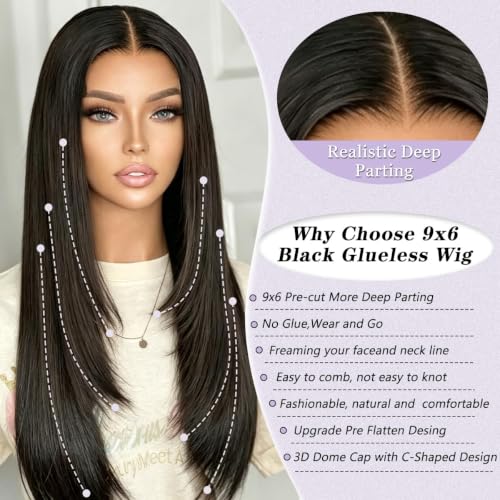 Glueless Human Hair Wigs 9x6 HD Transparent Lace Front Pre Plucked & Cut Straight