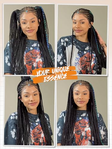Knotless Box Braided Lace Front Wig with Baby Hair - Cornrow Style - Glueless Synthetic Wig for Women