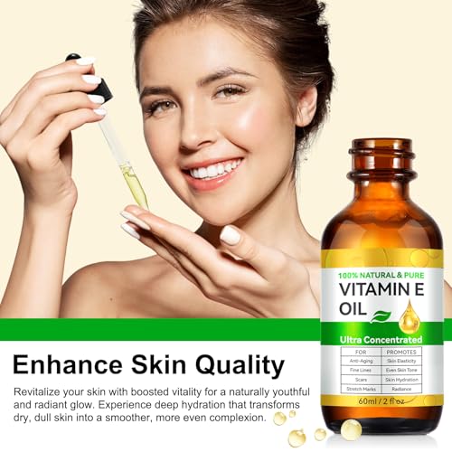 WHLH & WELL-BEING Pure Vitamin E Oil for Skin Face Hair Scars, Moisturizing Dry Skin Winkles Hair and Scalp Pack of 2