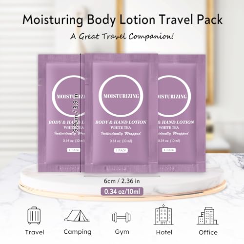 Travel Body Lotion, Individually Wrapped Hand Cream Lotion Bulk, Nourishing Extra Dry Skin Mini Small Packet Size Shower Moisturizer Lotion Toiletries for Travel, Hotel Homeless 0.34 oz (Pack of 60)
