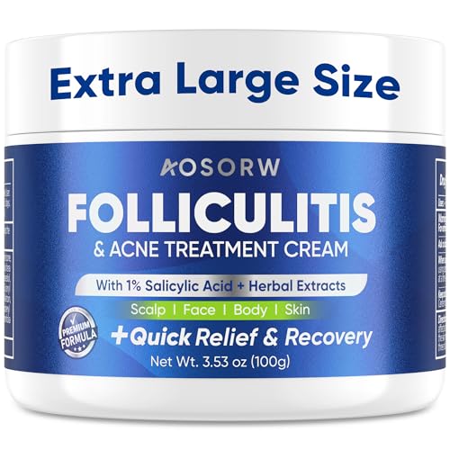 AOSORW Folliculitis & Acne Treatment Cream with Salicylic Acid & Herbal Extracts - 100g for Face, Body & Scalp