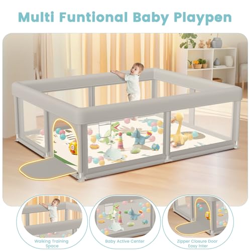 Besuhot Baby Playpen with Mat and Ocean Balls 50x50 Inch, Safe Indoor Outdoor Toddler Play Yard