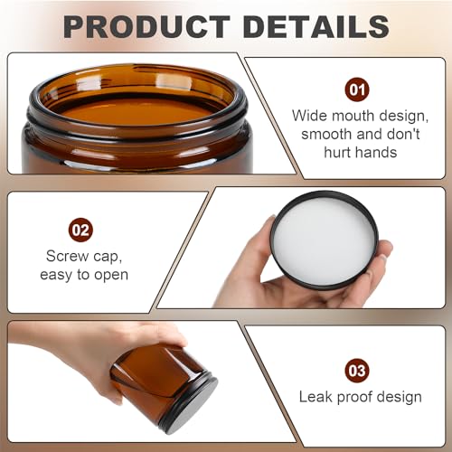 18 Pack Amber Glass Jars 8oz - Airtight Reusable Kitchen & Cosmetic Storage