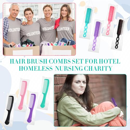 Baderke 144 Pack Individually Wrapped Hair Brushes Combs Set for Homeless, Detangling Brush Widen Combs for Curly Hair Suitable for Women Men Shelter Nursing Hotel Church Charity Supplies(4 Colors)