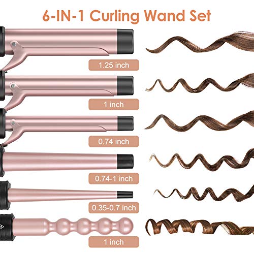 Rose Gold 6-in-1 Hair Curling Iron Set with Interchangeable Ceramic Barrels