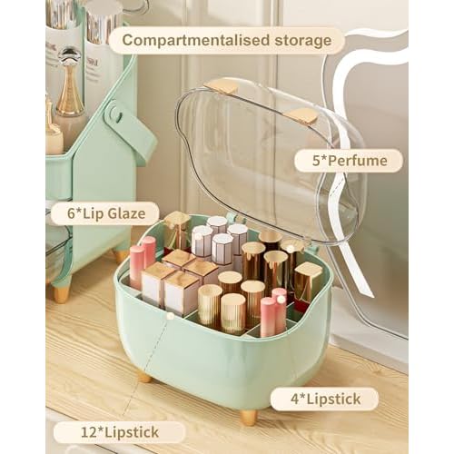 Makeup Brush Holder 360 Rotating, [Upgrade & with Cover] Makeup Brush Organizer for Vanity Countertop Bathroom (Green)
