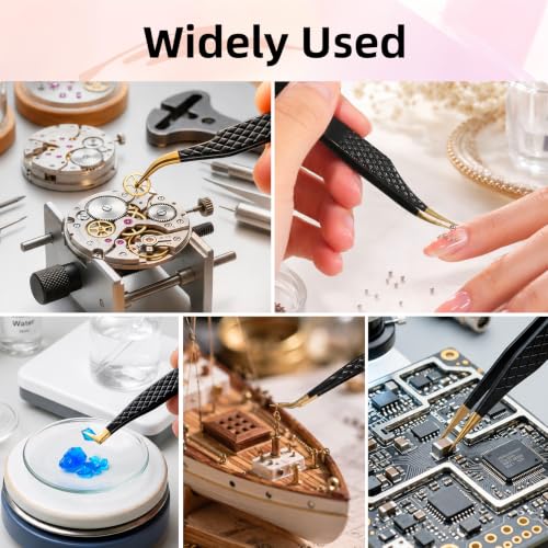5Pcs Eyelash Extension Tweezers Set - Stainless Steel, Titanium Coated, Black Finish