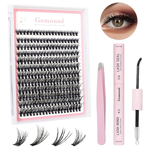DIY Lash Extension Kit Individual Lashes Cluster D Curl Eyelash Extension Kit 40D 8-16mm Mix Lash Clusters with Lash Bond and Seal and Lash Applicator Tool for Self Application at Home
