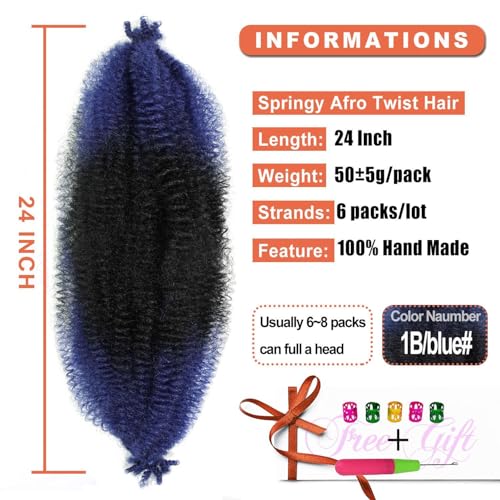 24 Inch Afro Twist Hair Springy Braiding Extensions - Blue Variation