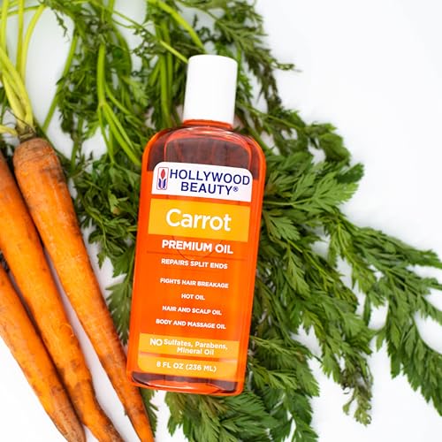 Hollywood Beauty Carrot Hair Oil, 8oz Bottle, Hair, Scalp, Skin, Nail, & Massage Oil, Helps Repair Damaged Hair & Skin, Can be Used as a Hot Oil Treatment