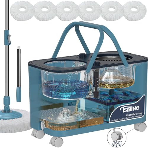RinseWise Large Gen 1 Mop Bucket Set with 6 Microfiber Heads, Blue & Grey, 2-Gallon Capacity